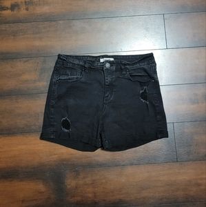 Refuge Mid Rise Distressed Black Denim Shorts